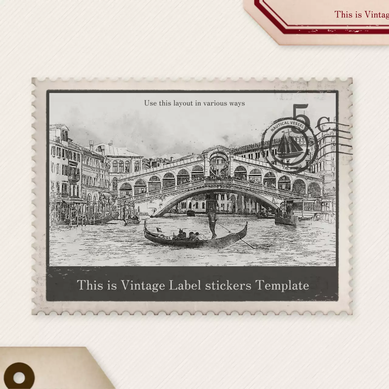 茶色 ビンテージ ラベル シール SNS投稿 正方形