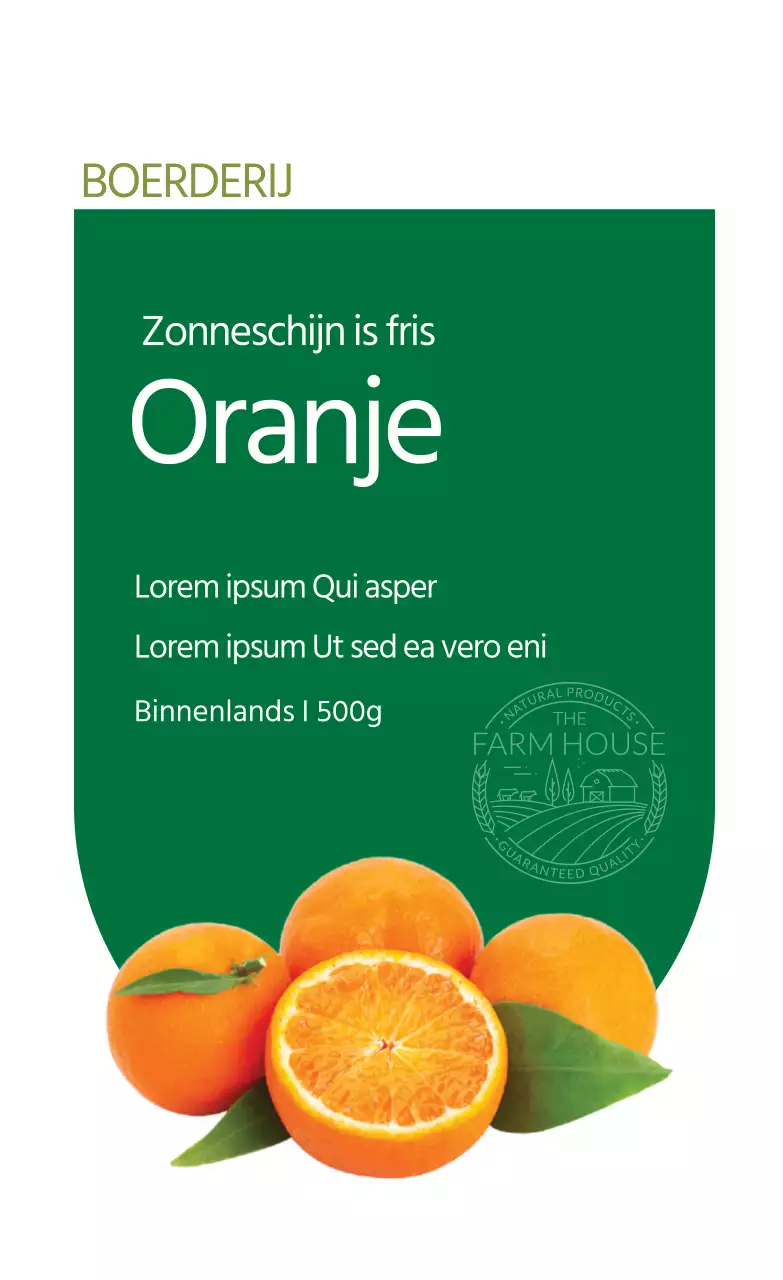 Oranje productlabel