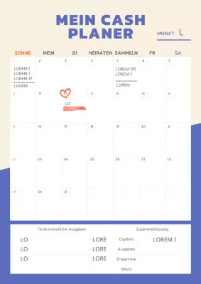 Einfache monatliche Ausgabenliste mit blauen und roten Titeln