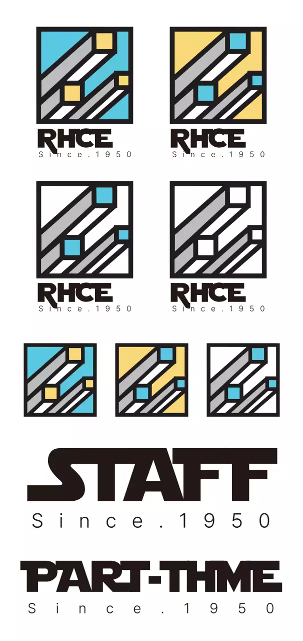 Simple branded logo in light blue, yellow, and black