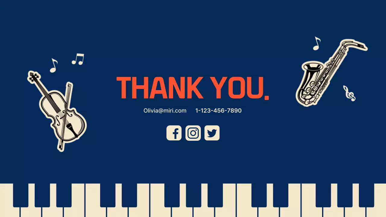 Piano-themed composer portfolio in navy