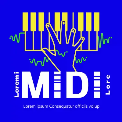Blu, giallo, verde lime, illustrazione semplice di linee ad alto contrasto, tema concettuale di composizione Midi