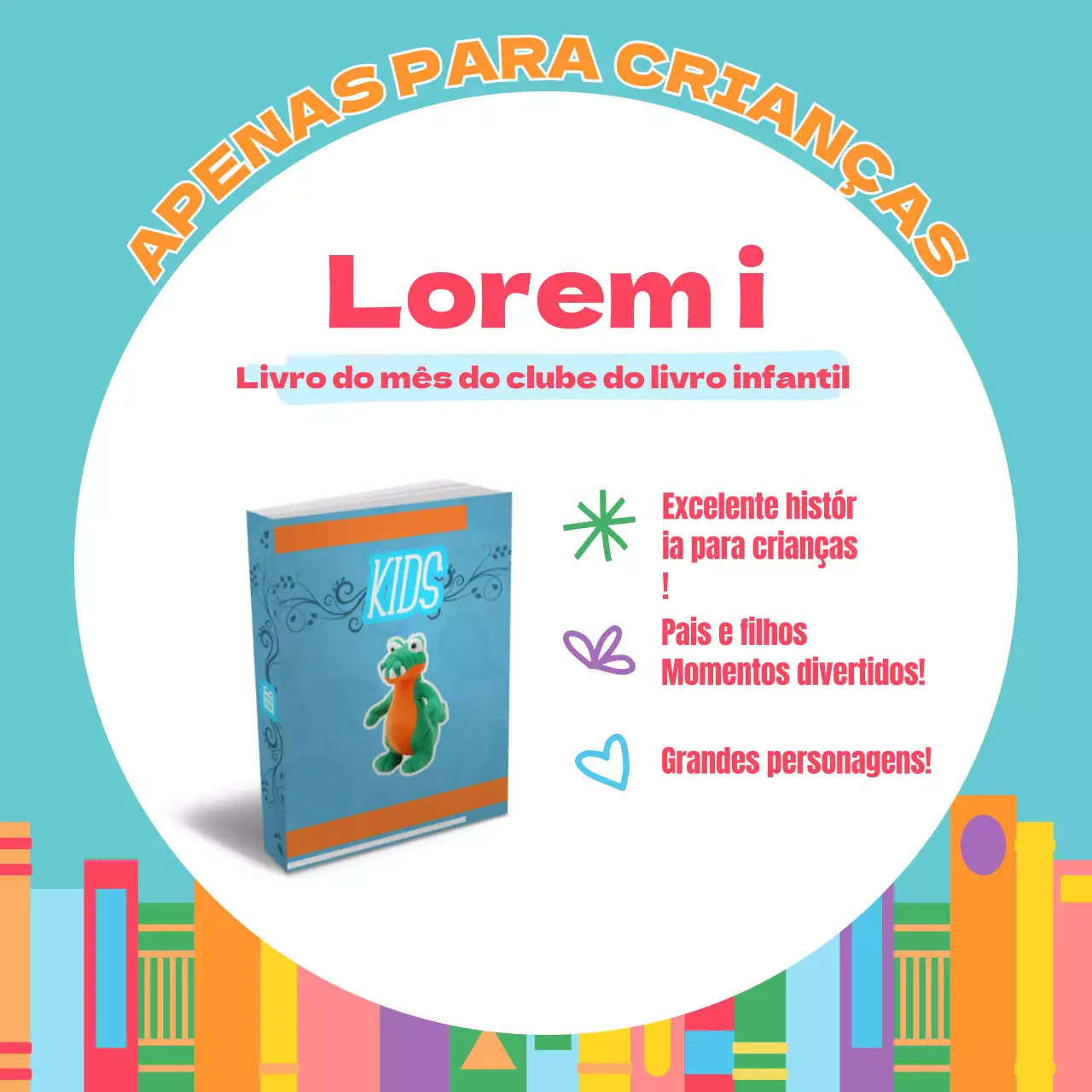 Turquesa e giro para promover as recomendações de livros para crianças V2