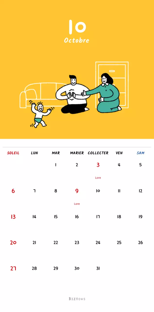 Calendrier du Nouvel An avec de jolies illustrations