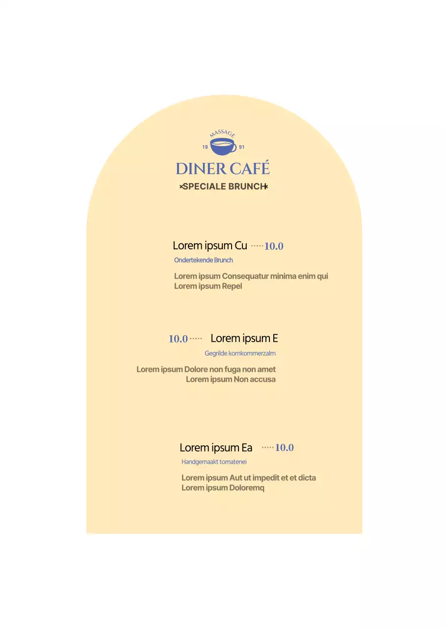 Handtekening geel en blauw voedsel menuborden