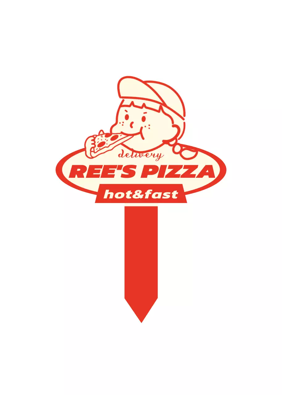A pizzeria logo with a cute red and yellow illustration