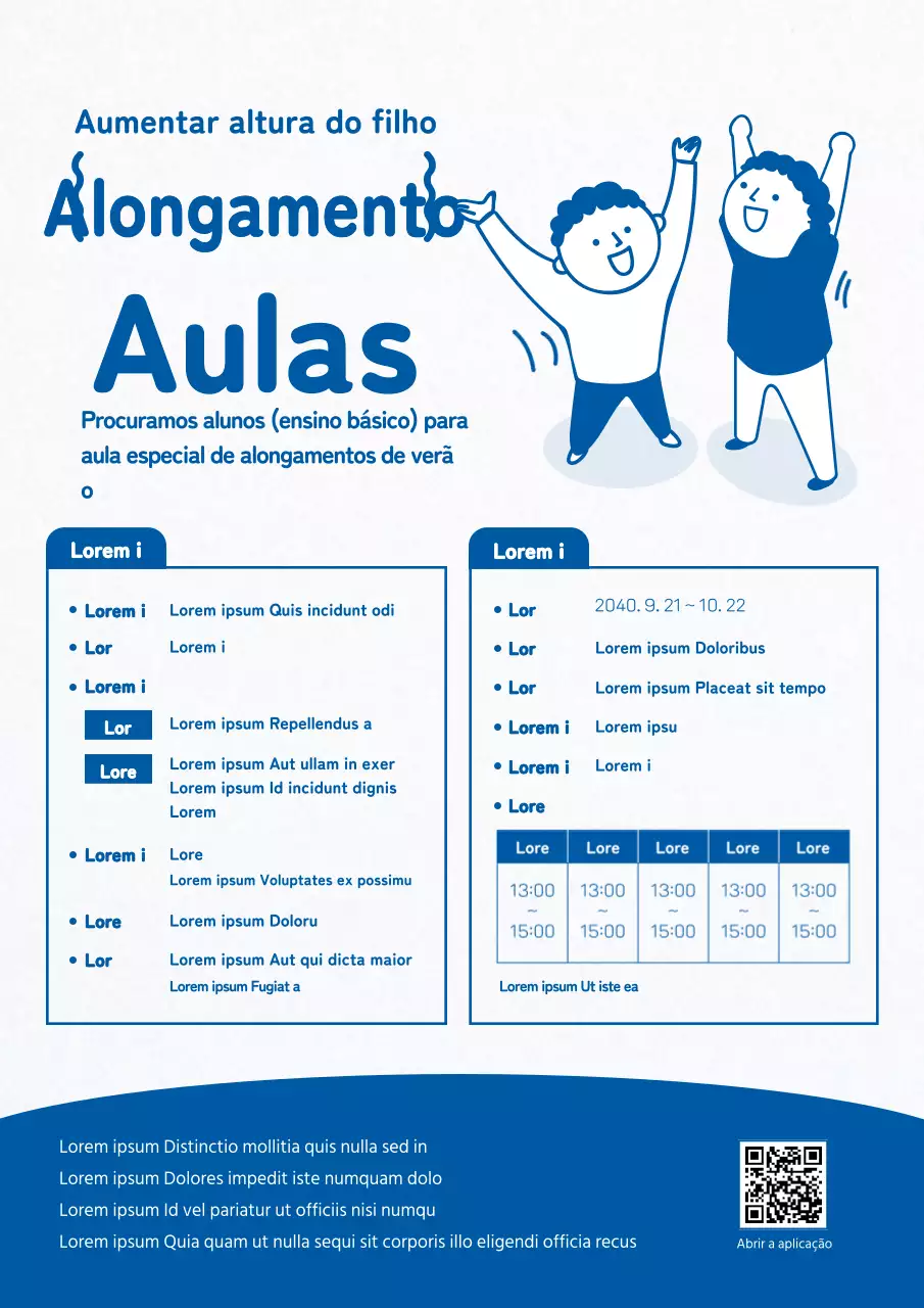 Aula de alongamentos de verão ilustrada em azulDocumentação