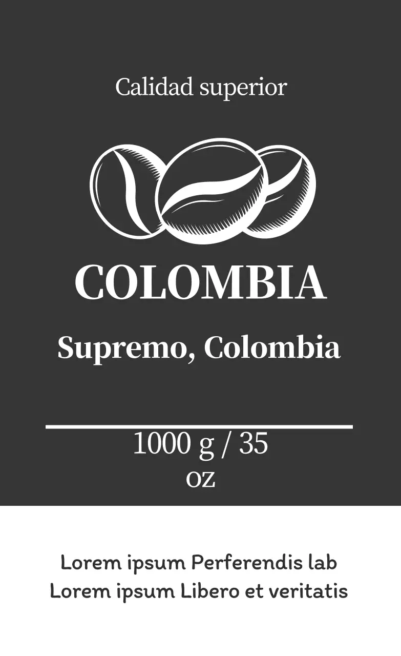 Etiqueta limpia de granos de café con ilustración en gris