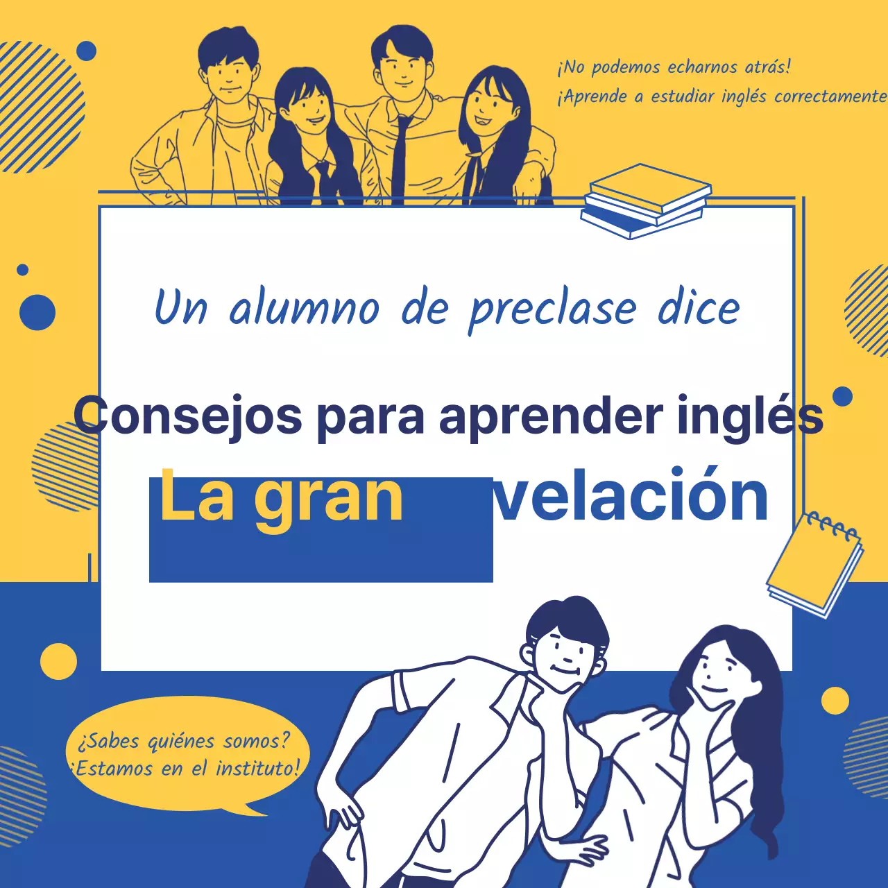 Sencilla ilustración lineal en amarillo y azul para promover el aprendizaje del inglés