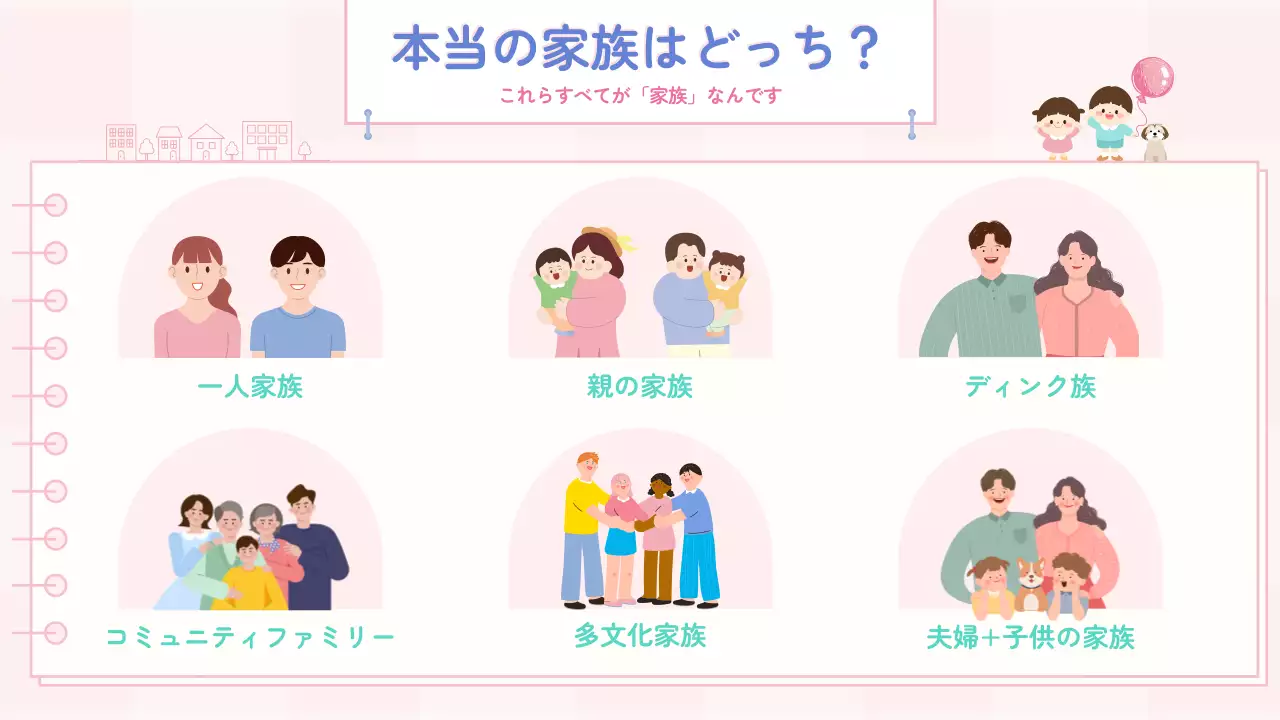 ピンク かわいい 家族 資料 プレゼンテーション