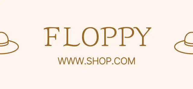 Internet shopping mall logo promotion design with cute hat illustration in light pink and brown