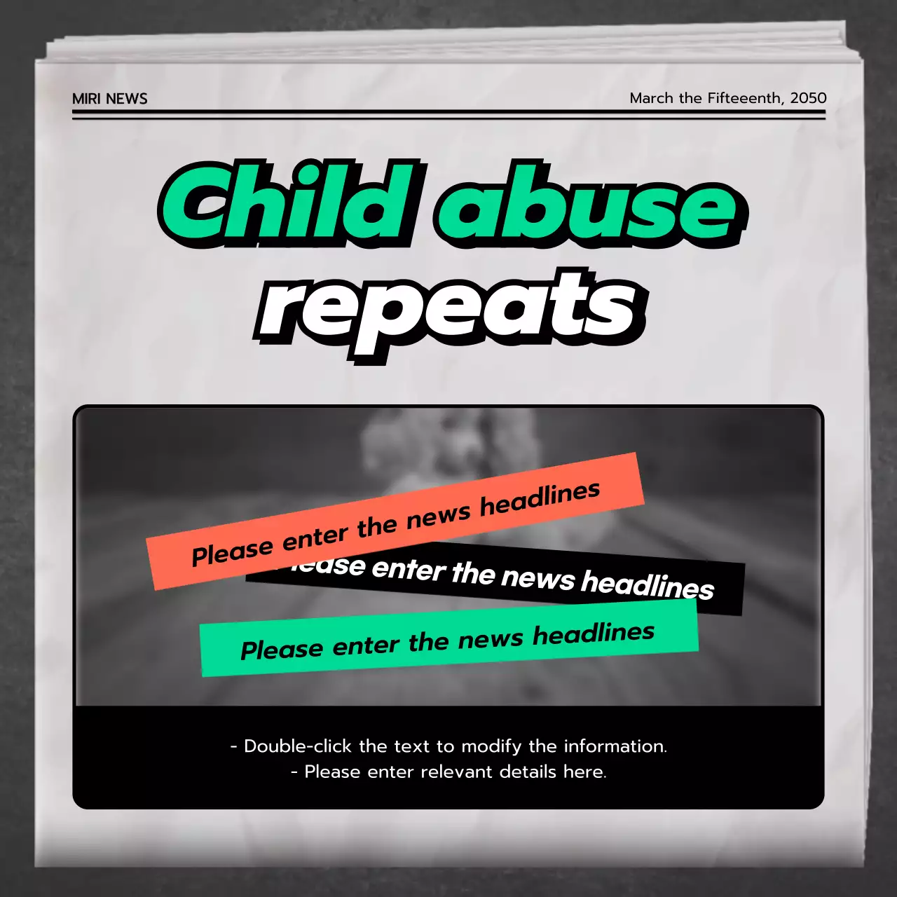Types of Child Abuse & Prevention in Green Gray Orange Newspaper News Concept