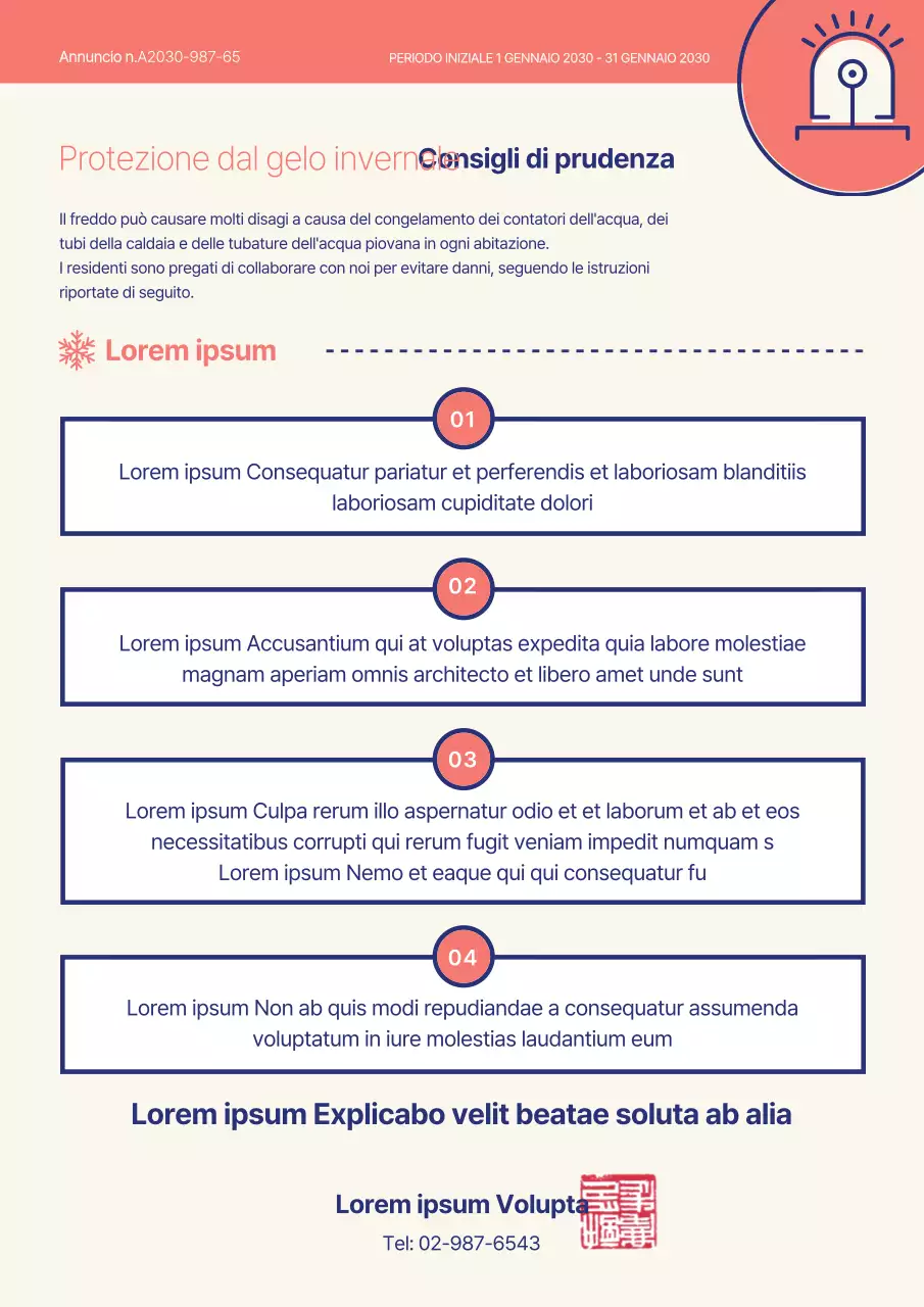 Un semplice avviso di prevenzione del gelo invernale, dai colori pastello.