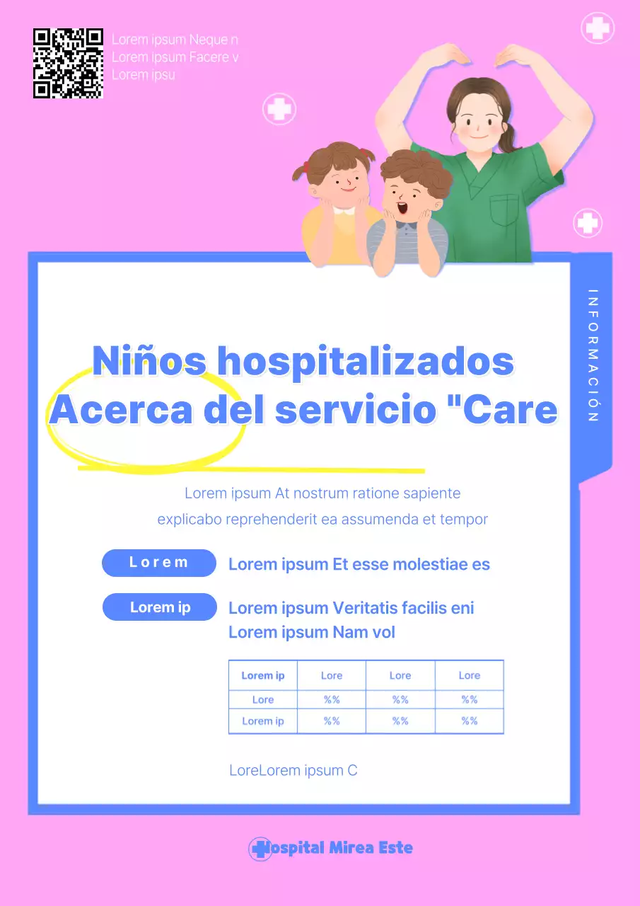 Guía de hospitalización infantil rosa y azul