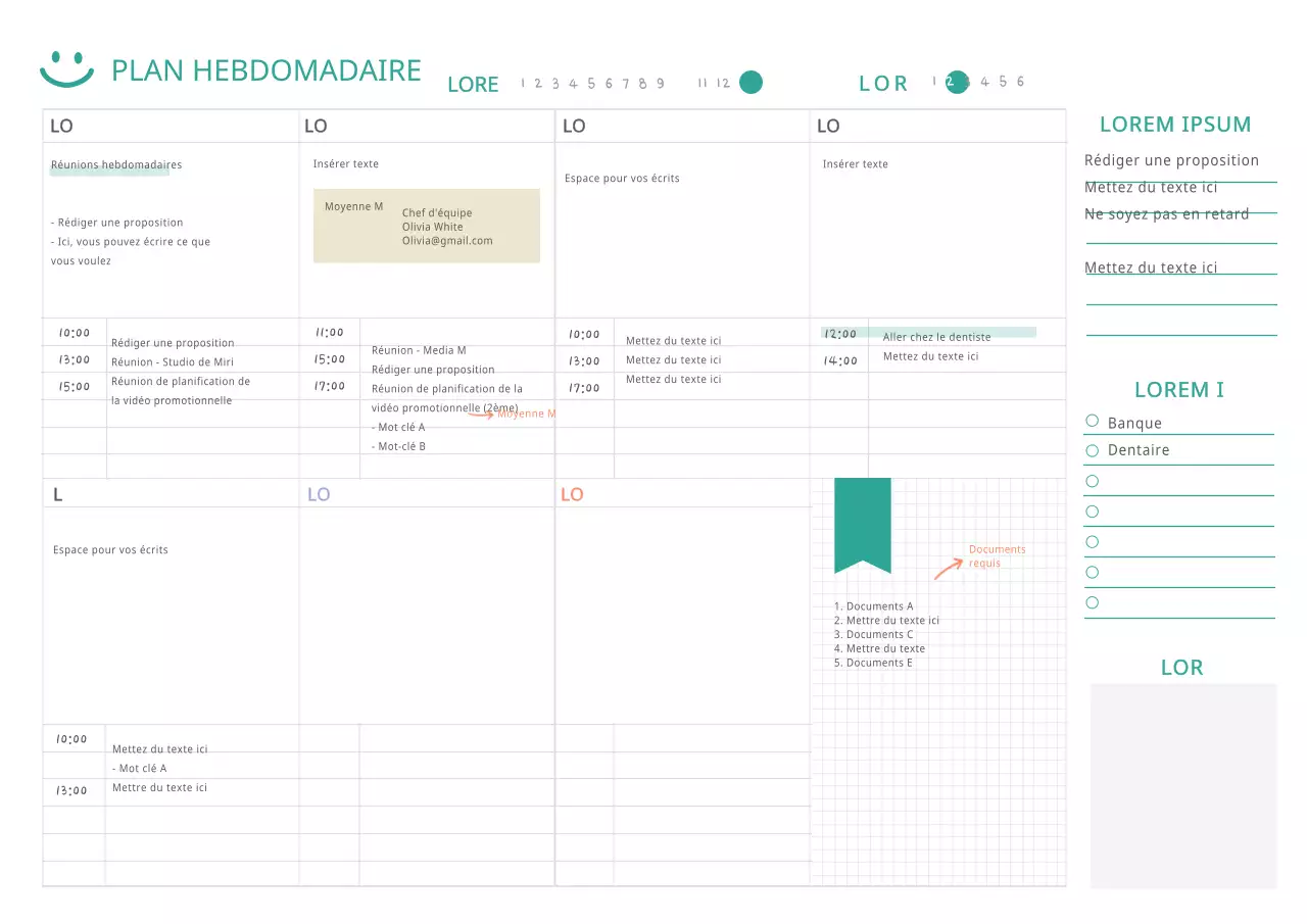 Simple tonalité blanche pour le plan hebdomadaire Webnotes