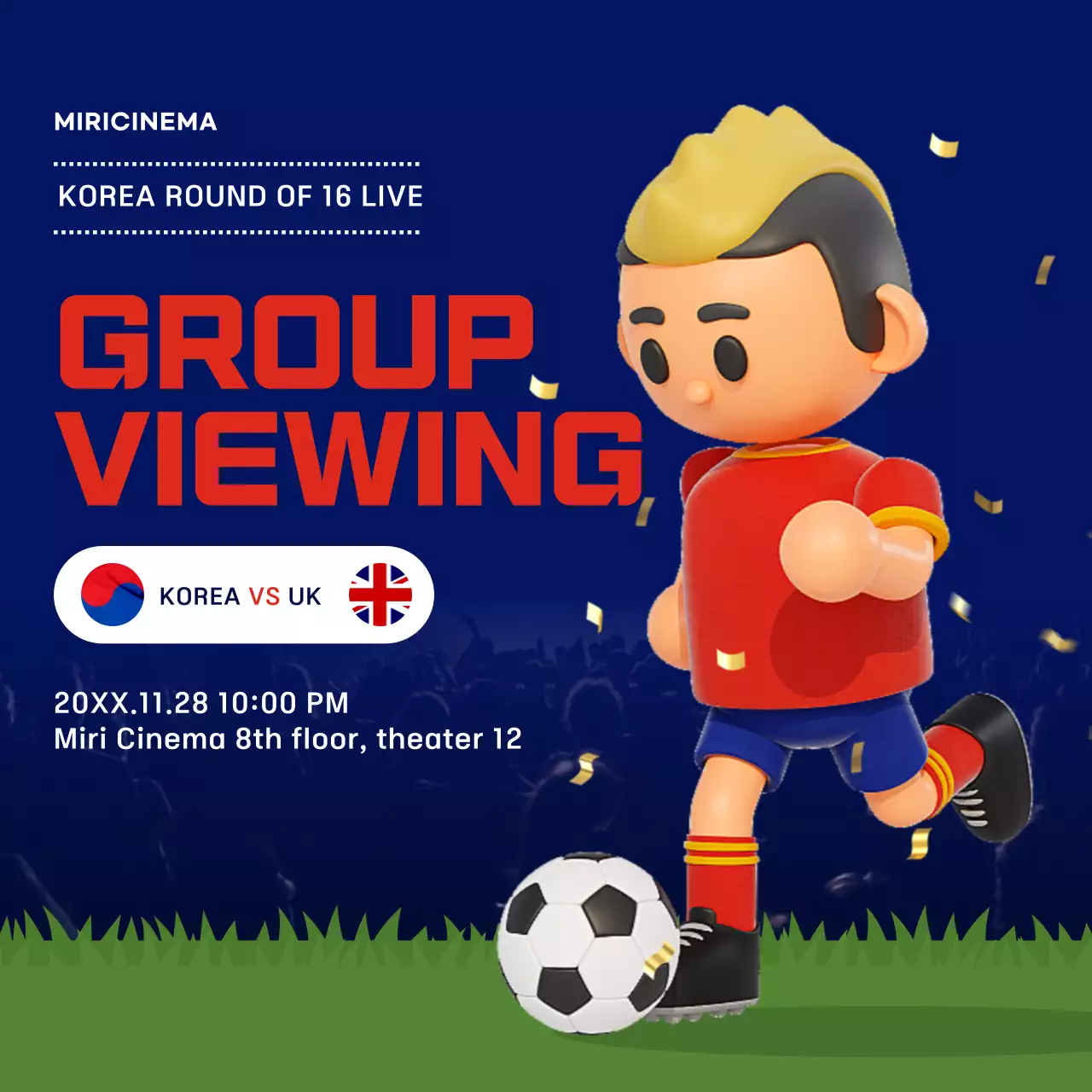 Blue Modern Soccer Event Promotion Social Media Post