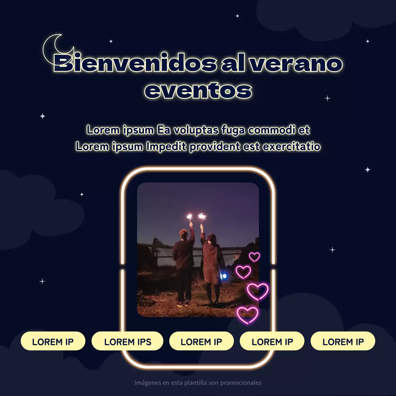 Recomendaciones de películas para una cita nocturna con fondo azul marino y letreros de neón