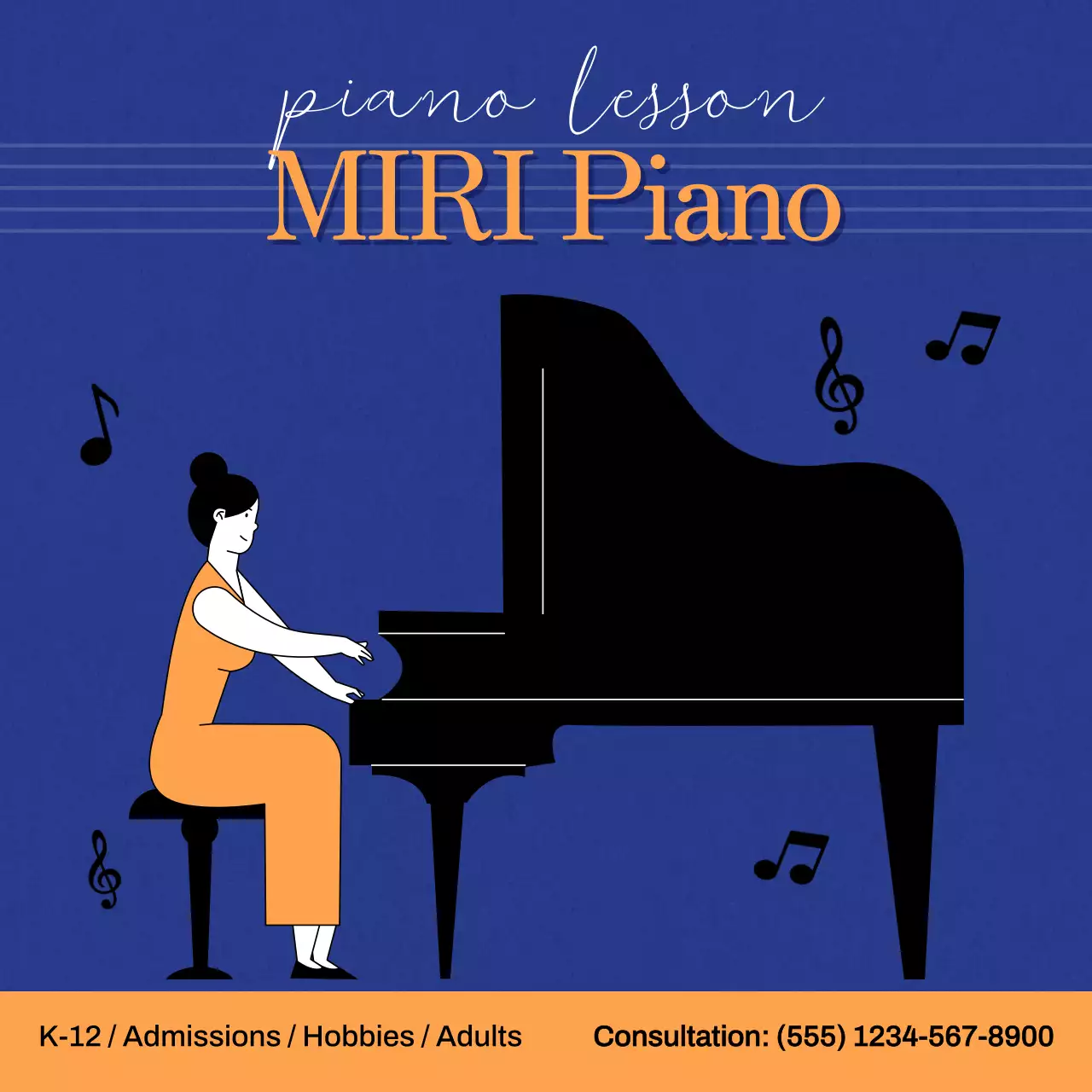 블루 심플 피아노 광고 소셜 미디어 게시물