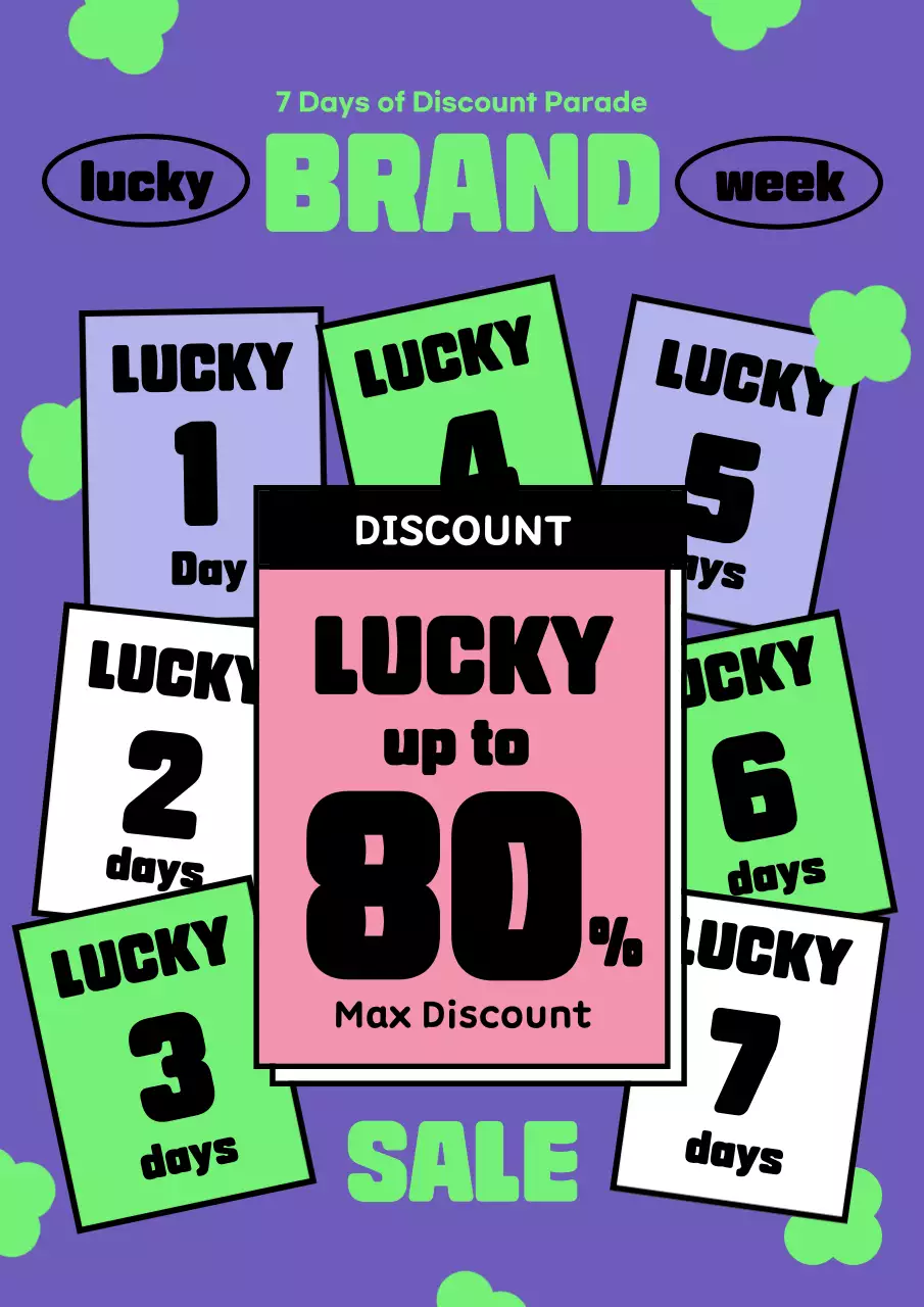 Highlight percentages with pops of purple and chartreuse to promote sale week