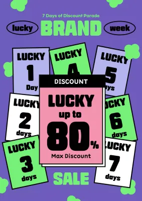 Highlight percentages with pops of purple and chartreuse to promote sale week