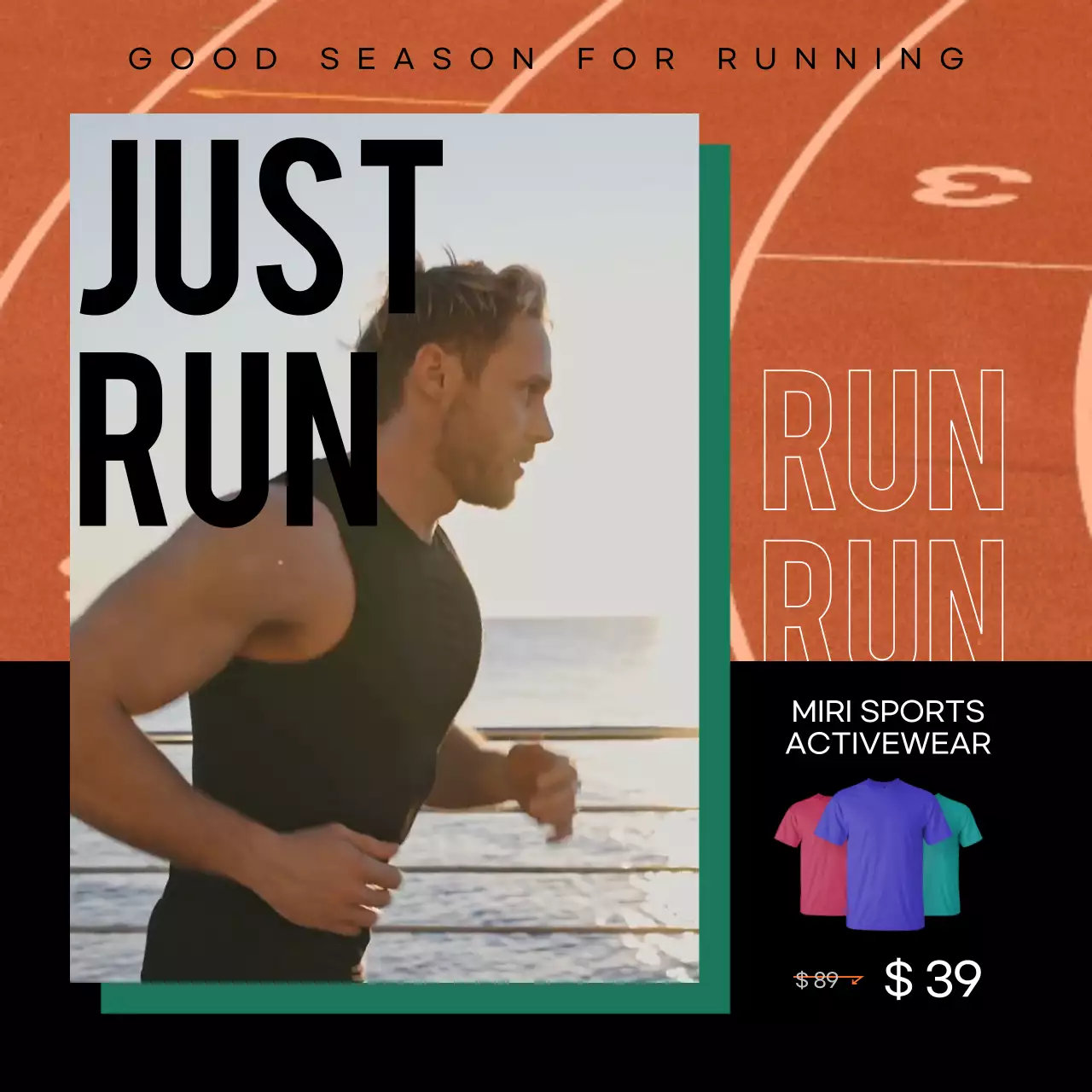 주황색 런닝 테마의 기능성 티셔츠 홍보