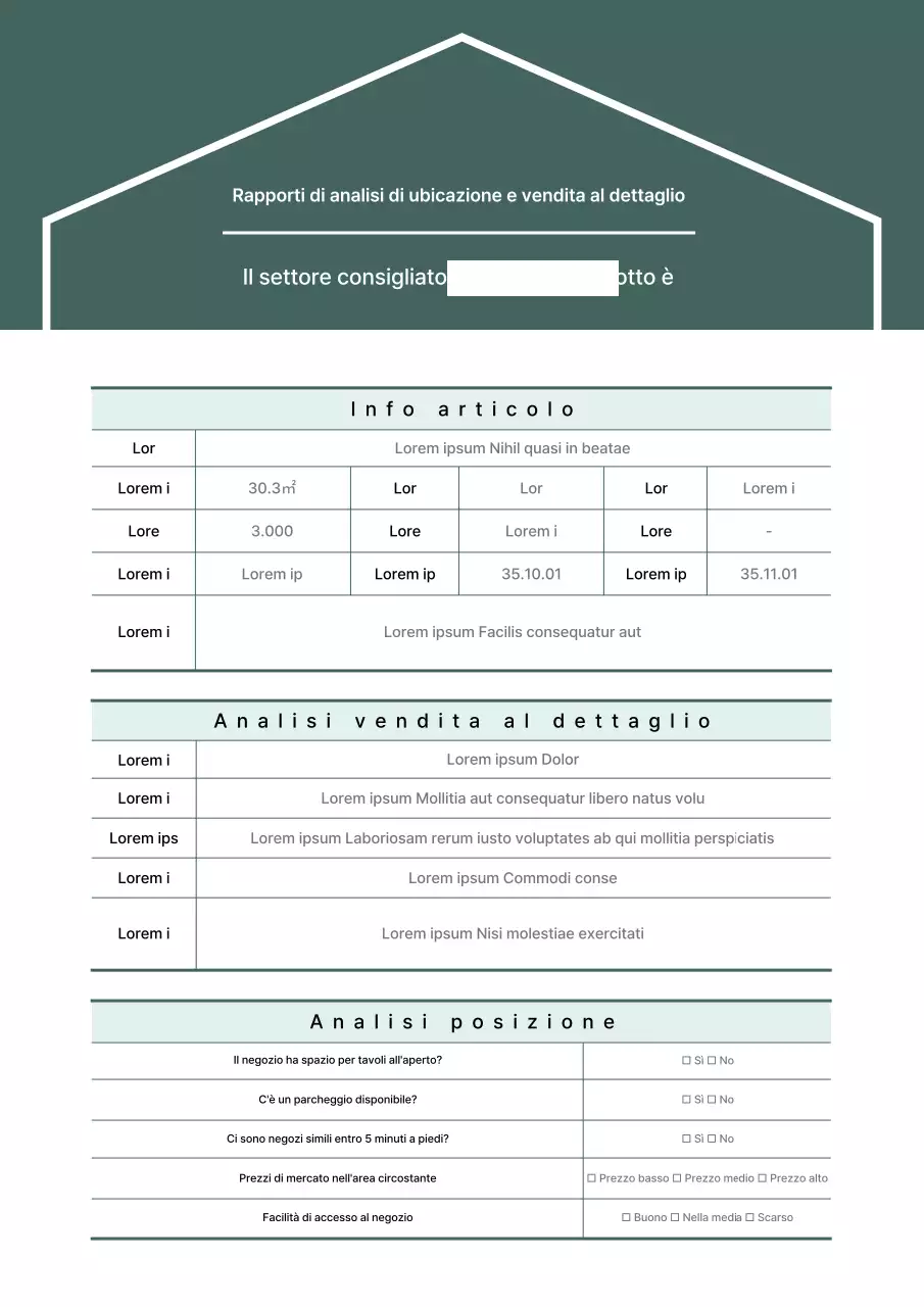 Rapporto di analisi commerciale della proprietà Turquoise Location