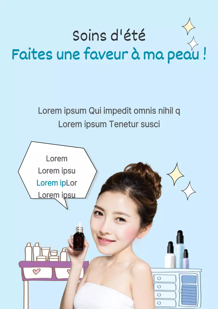 Prospectus sur les soins de la peau en été sur fond bleu clair