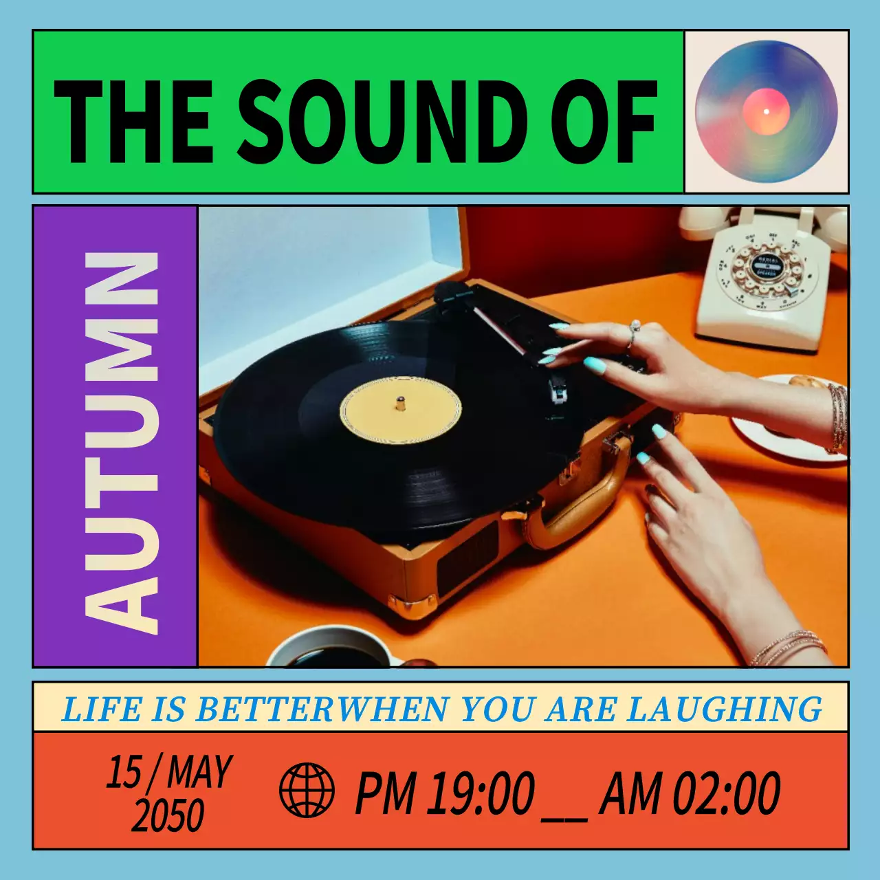 カラフル レトロ 音楽 ポスター SNS投稿 正方形