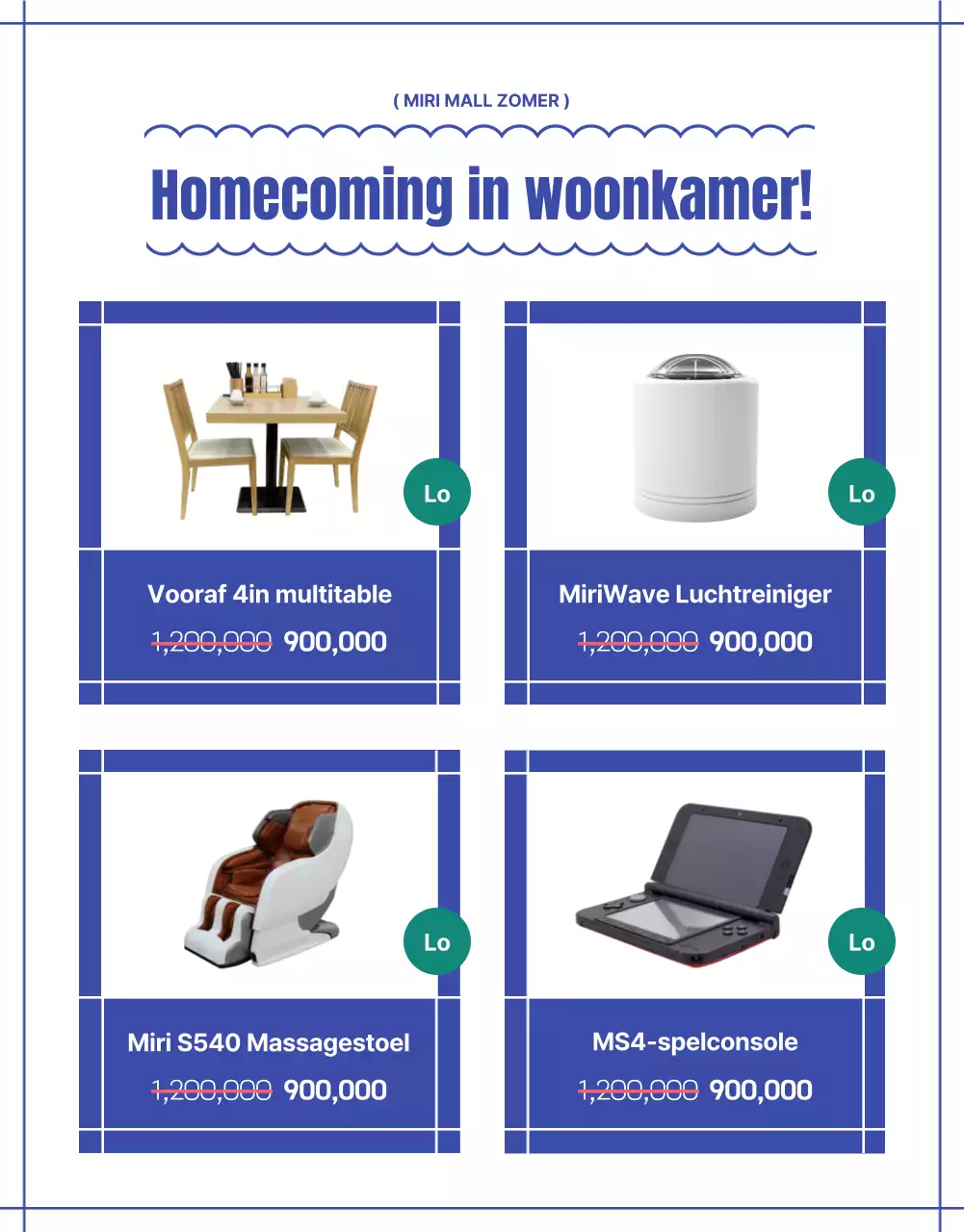 Een zomertentoonstelling met de nadruk op de eenvoudige lijnen van blauw.