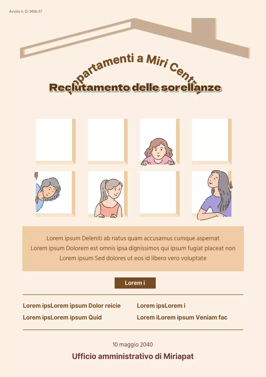 Un avviso di reclutamento per una confraternita di appartamenti di colore beige-marrone.