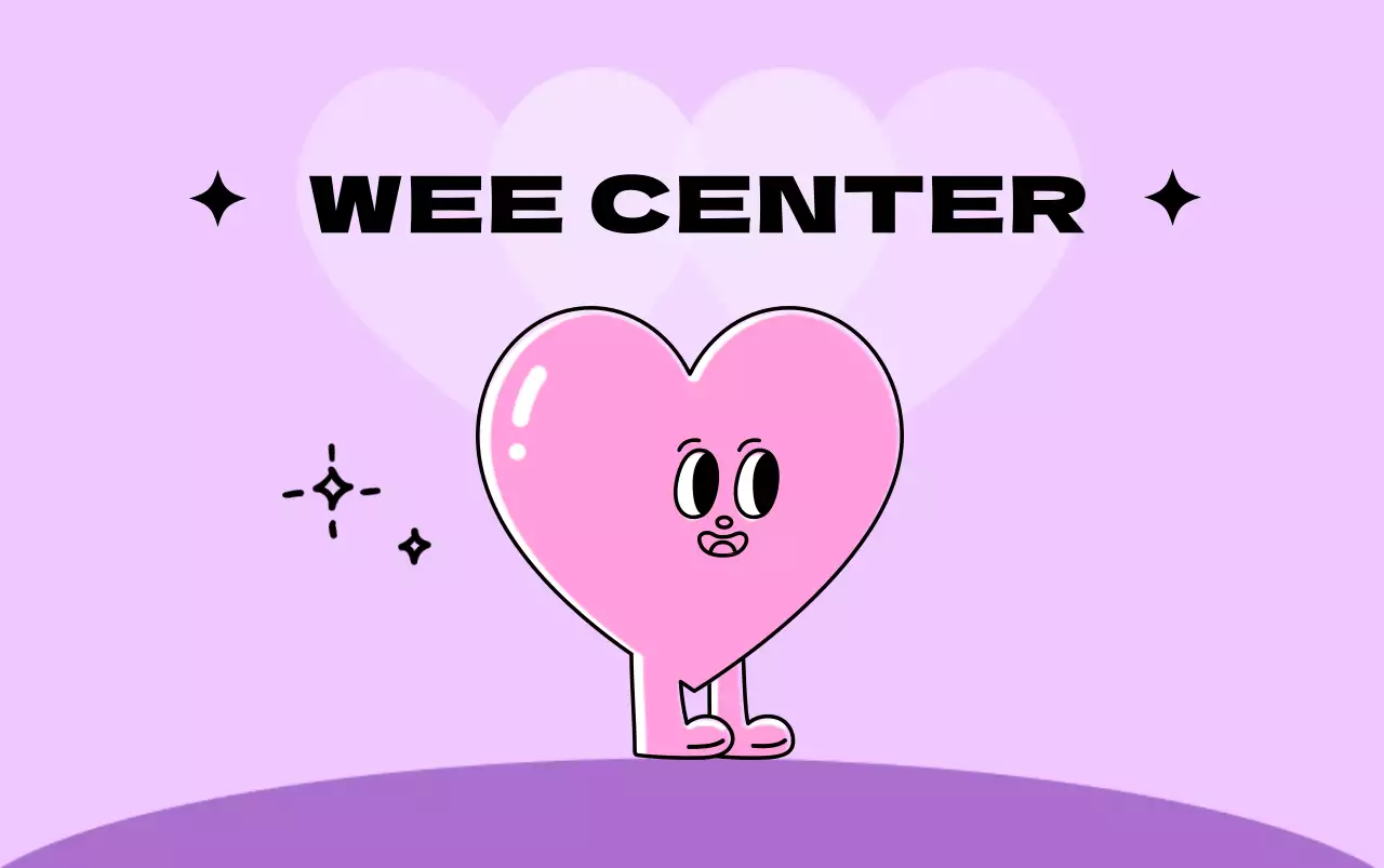Public youth center with cute pink and purple heart-shaped characters
