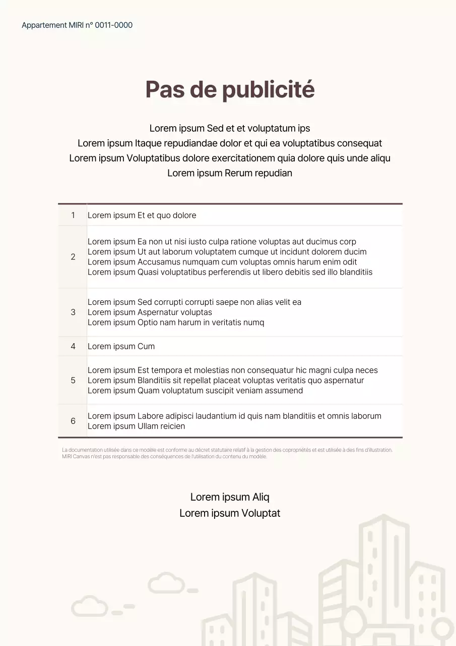 Information sur l'interdiction de la publicité dans les appartements de couleur ivoire