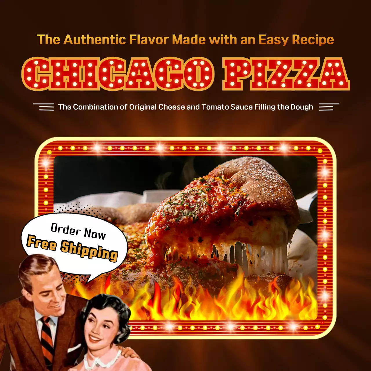 Brown Retro Pizza Promotion Social Media Post