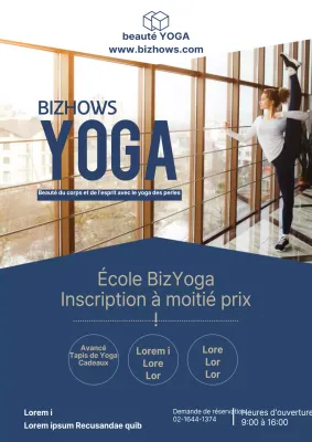 Flyer promotionnel d'un studio de yoga moderne bleu marine