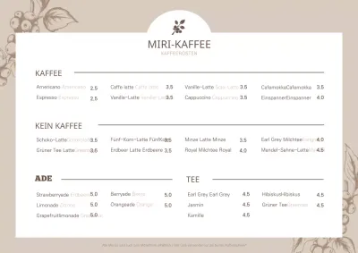 Braune botanische Illustration Café-Menü horizontales Poster