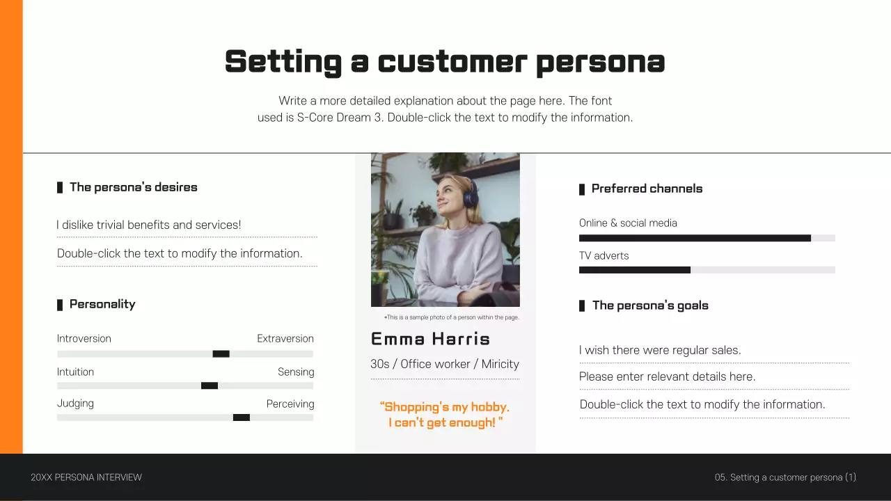 Customer persona interview presentation in orange