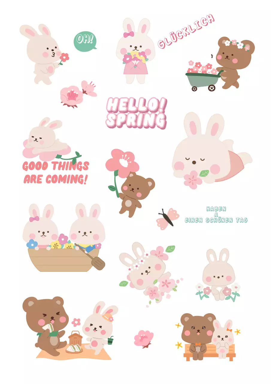 Eine Sammlung von niedlichen Hasenillustrationen