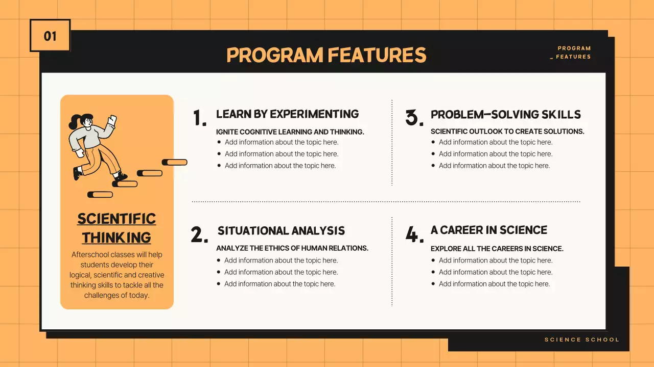 Science Class Program Proposal Using Orange and Black Tone Lines