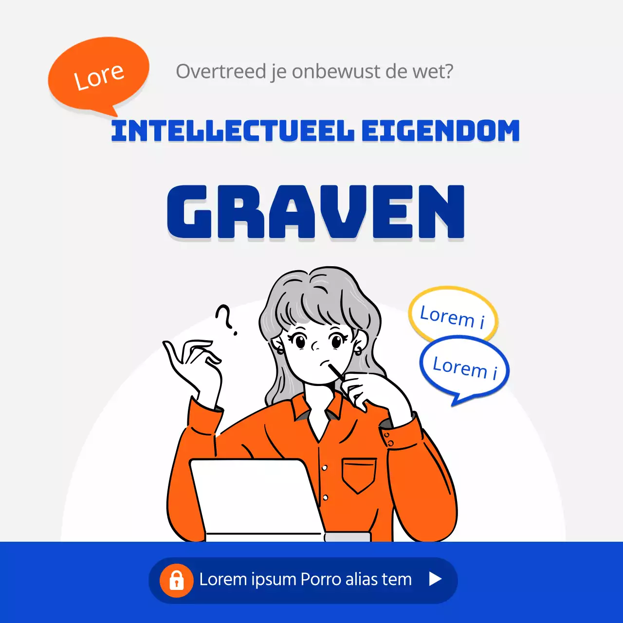 Graven in blauw en oranje intellectueel eigendom