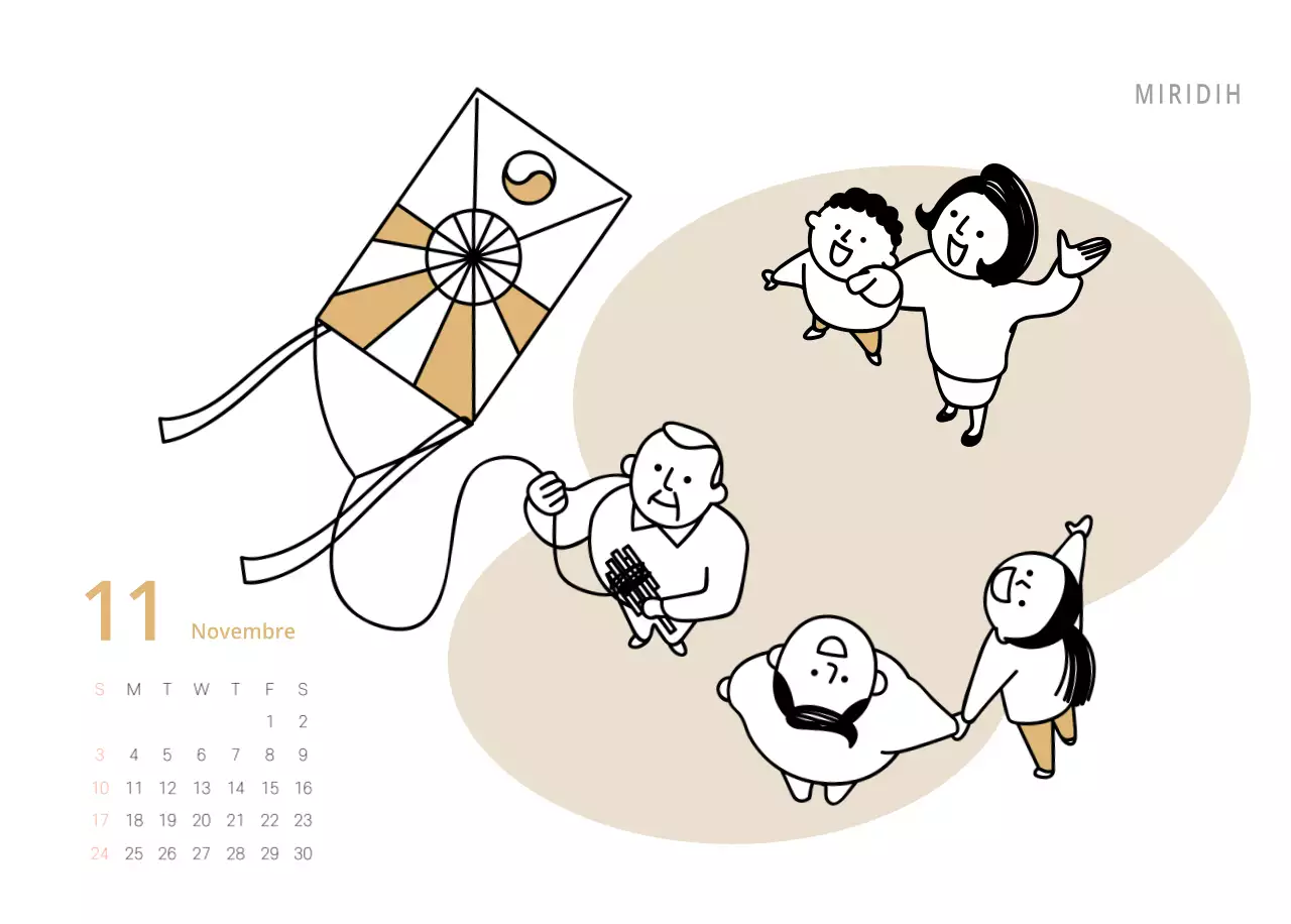 Calendrier illustré multicolore