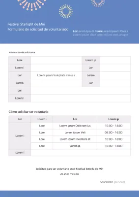 Modelo sencillo de solicitud de voluntariado para el festival bluetone