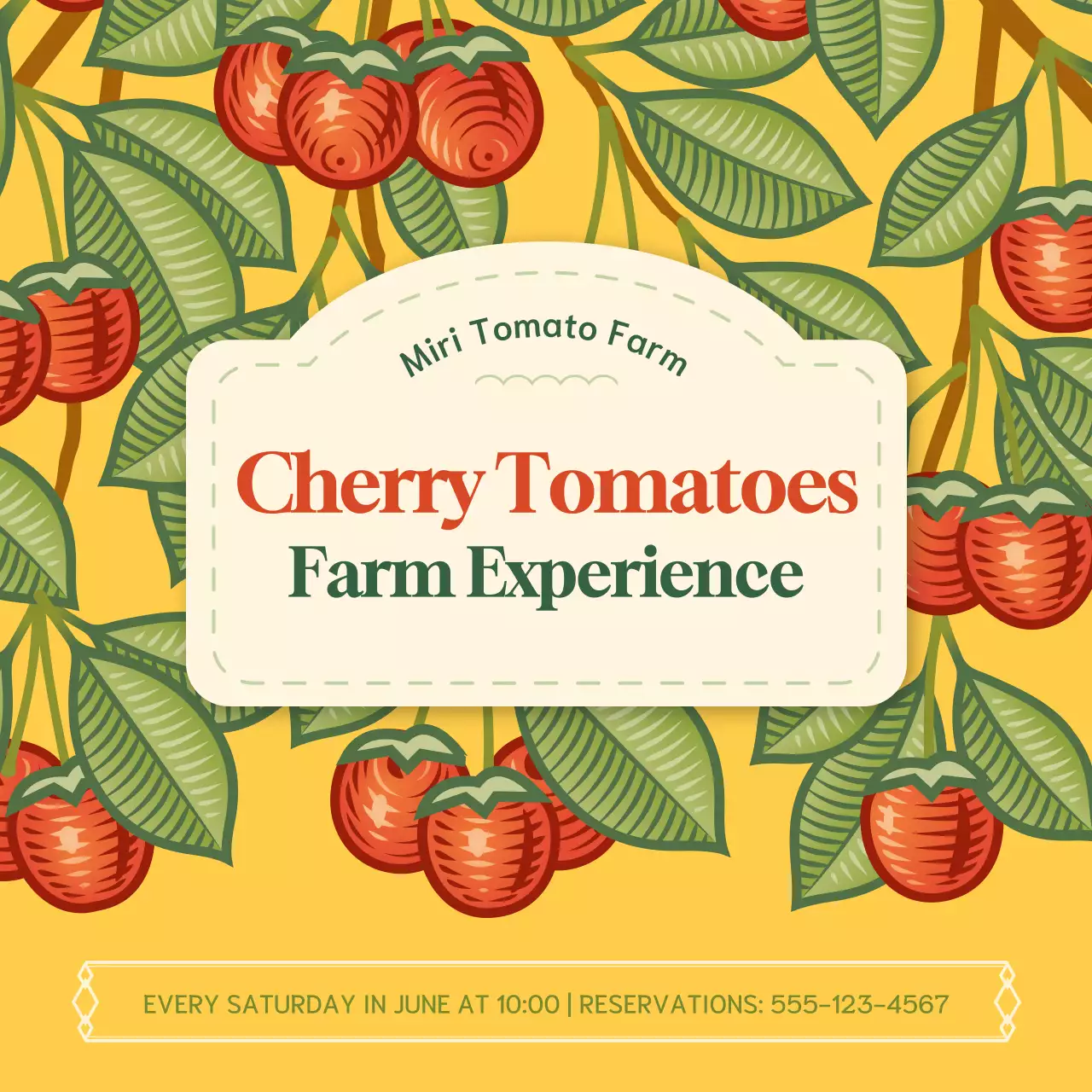 노란색과 빨간색의 토마토 농장체험 홍보