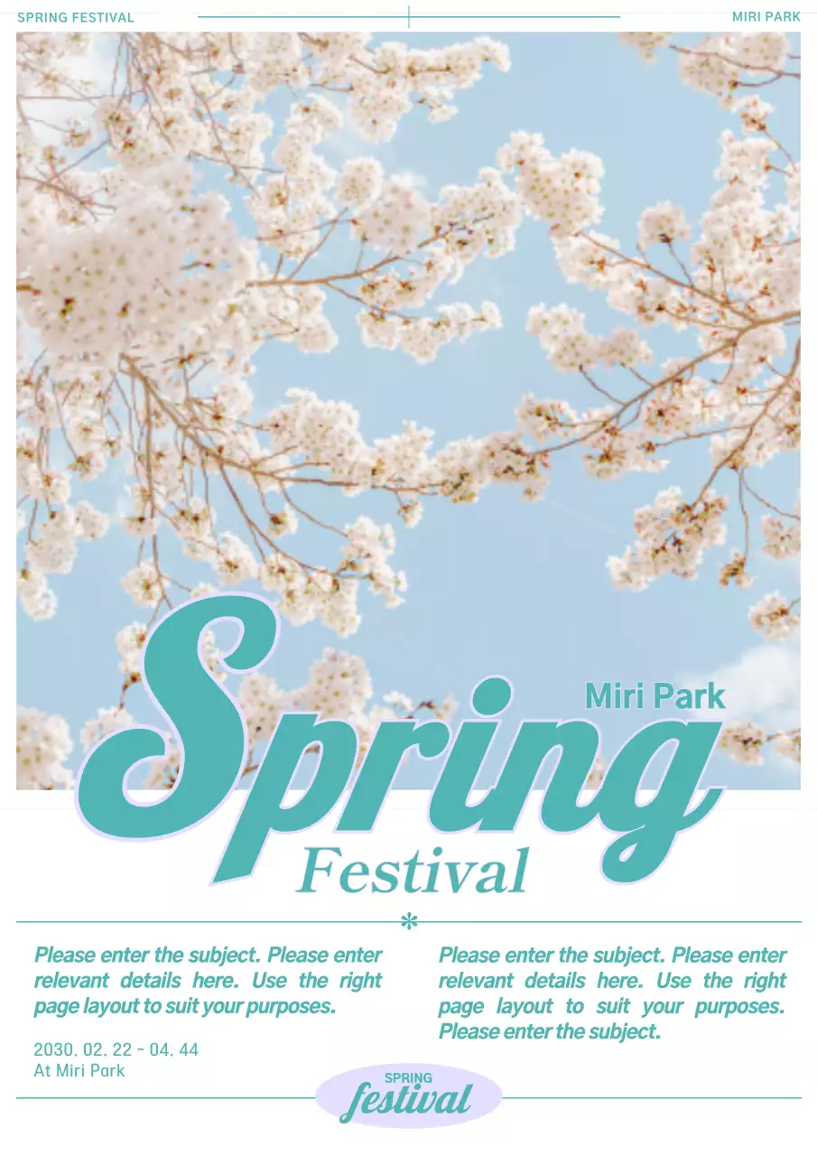 White cherry blossoms vintage concept festival poster