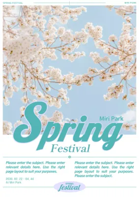 White cherry blossoms vintage concept festival poster