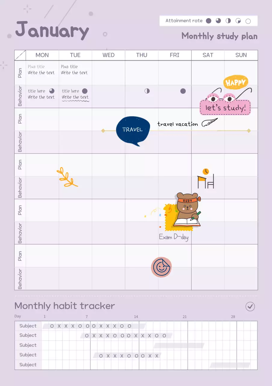 Purple Monthly Study Planner