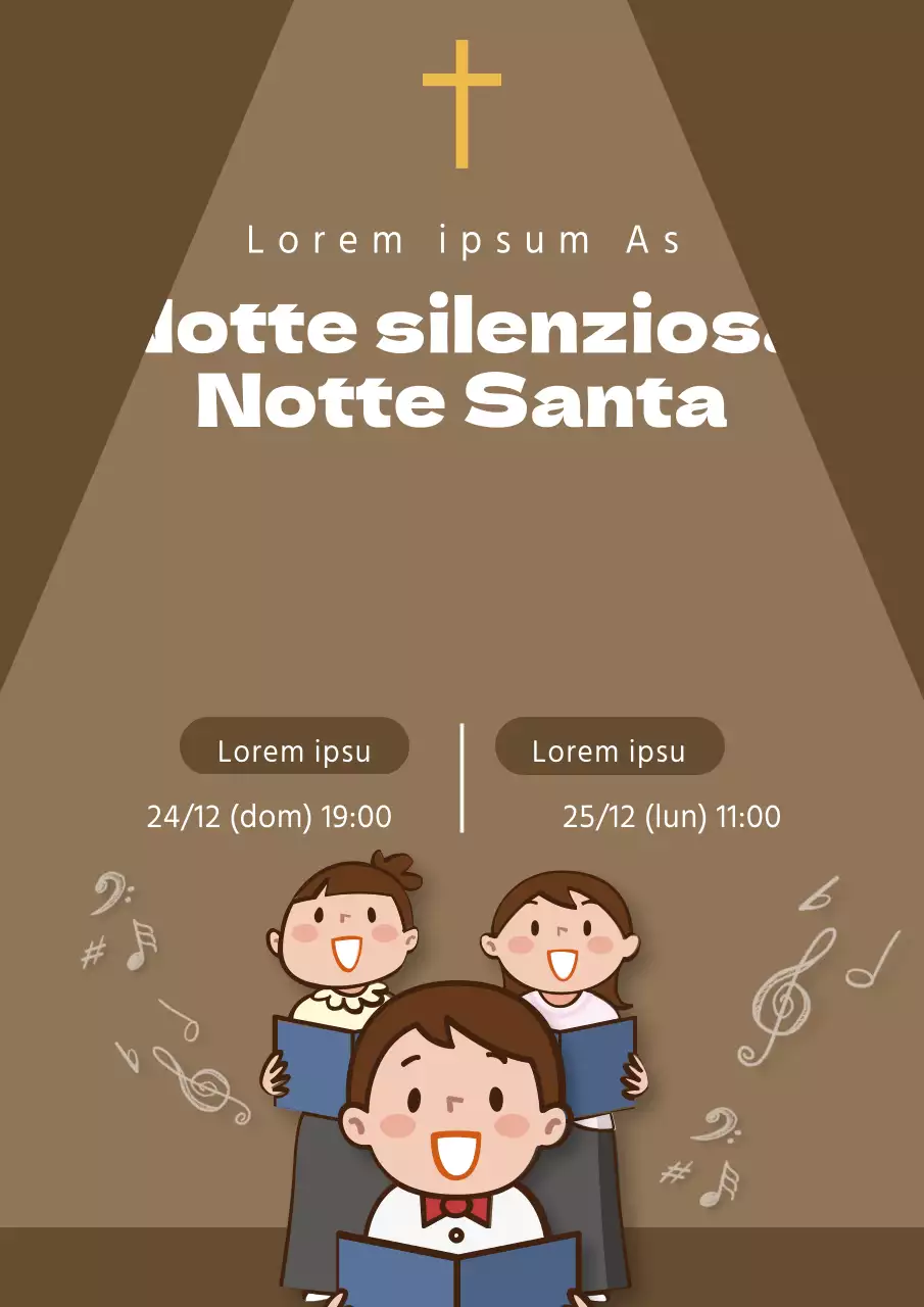 Guida al servizio di ringraziamento di Natale con illustrazione di persone che cantano in marrone
