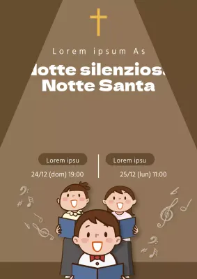 Guida al servizio di ringraziamento di Natale con illustrazione di persone che cantano in marrone