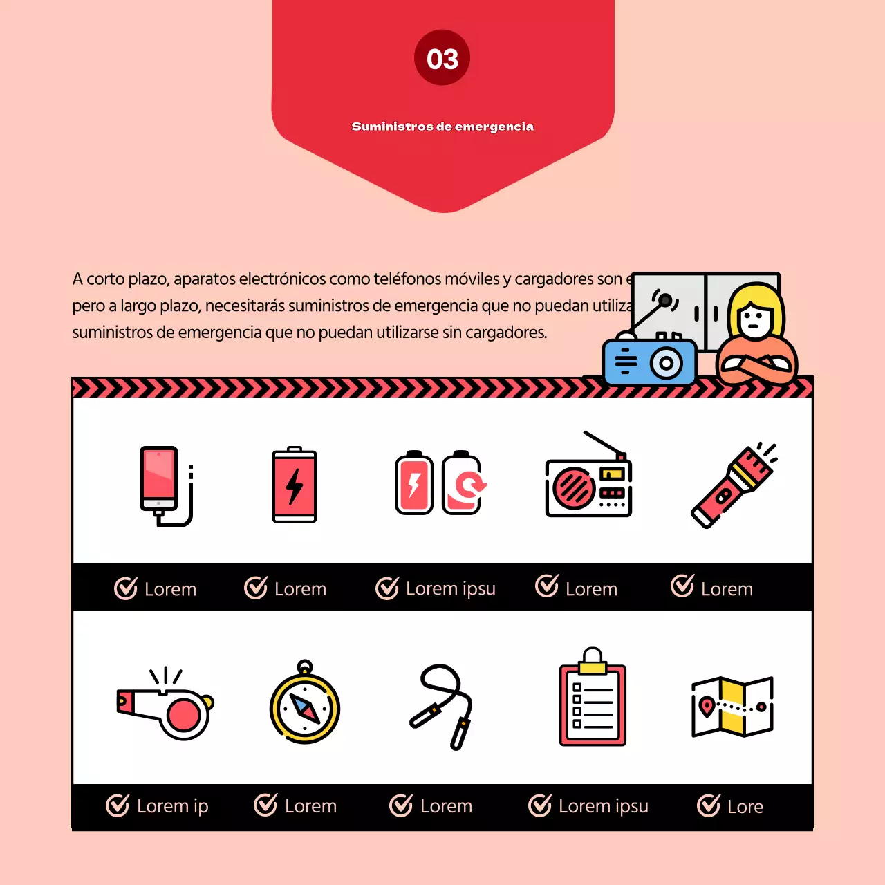 Destacando las ilustraciones en amarillo Crear la bolsa de supervivencia de mi familia