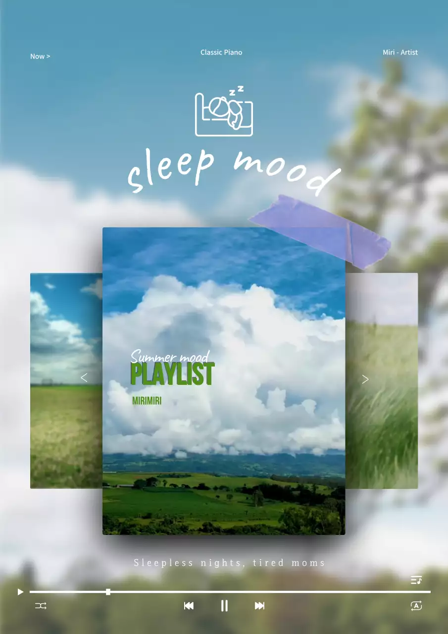 블루 미니멀 뮤직 플레이리스트 포스터