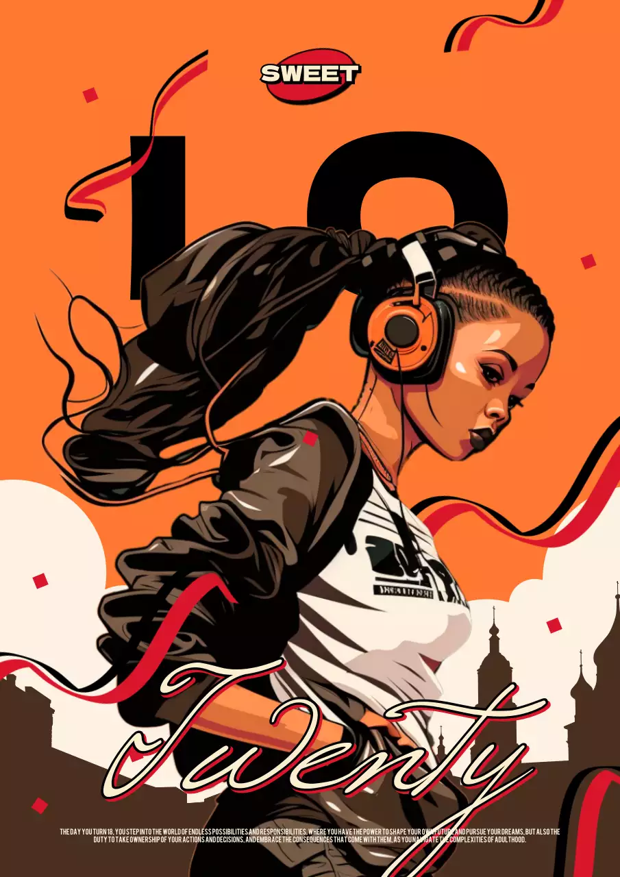 오렌지 레트로 뮤직 프로모션 포스터